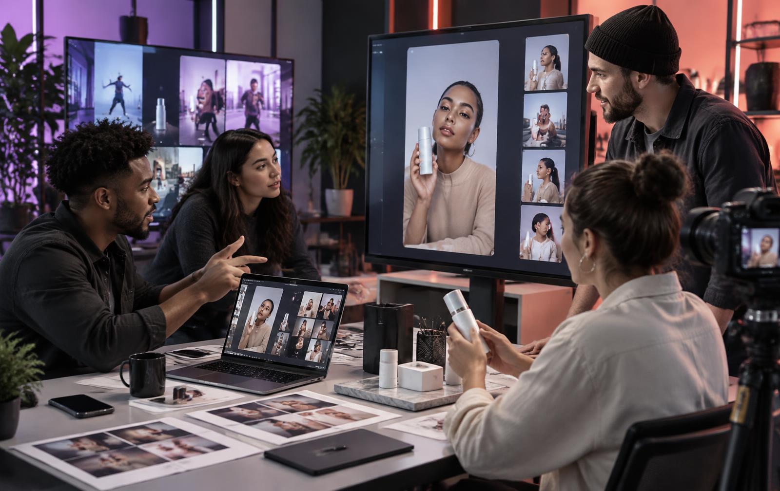 Creative team adapting a social video format for a product