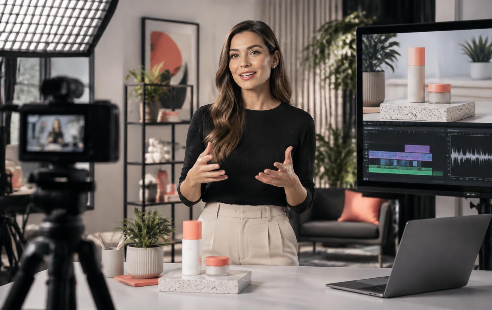 Presenter recording a polished product explainer