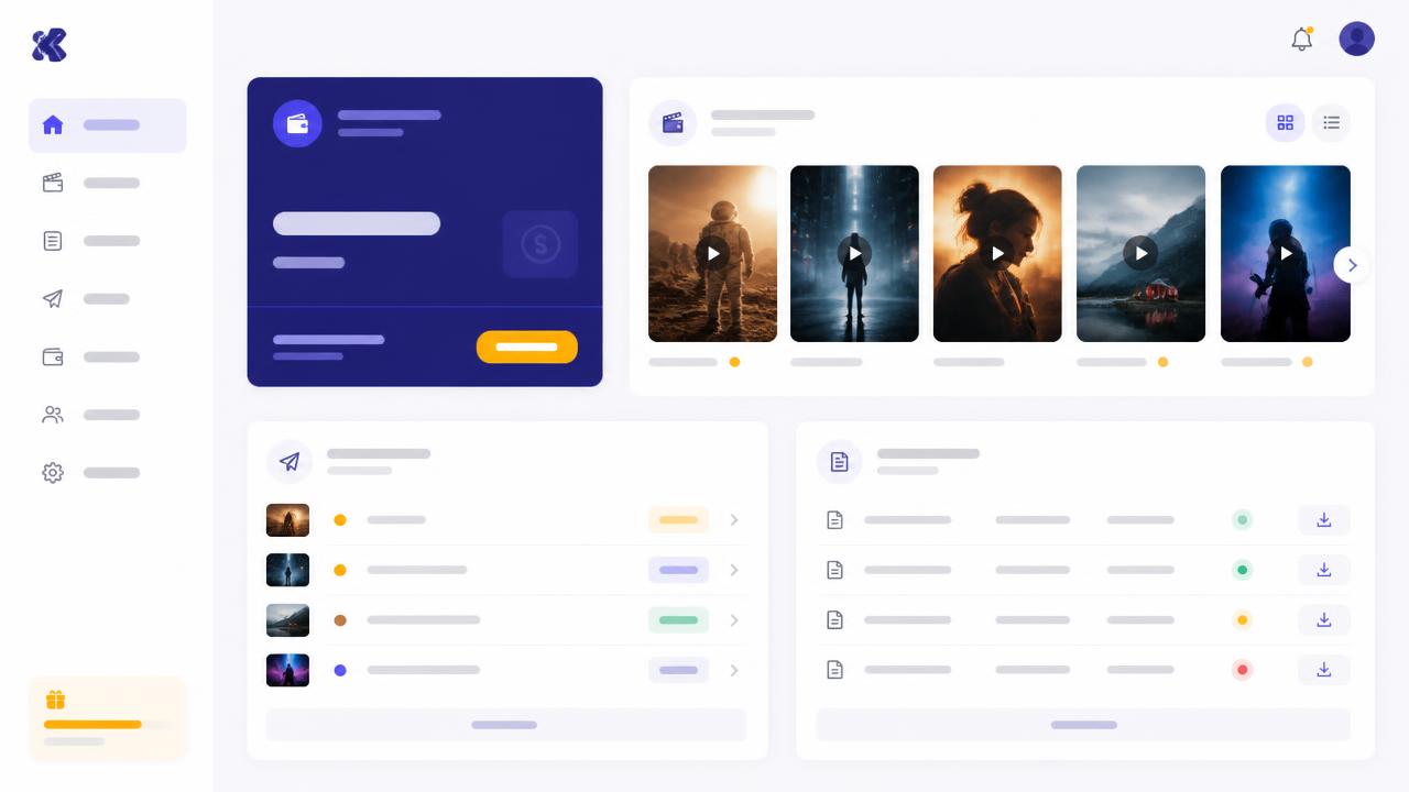 Reels247 client portal dashboard showing credit balance, film library and brief status