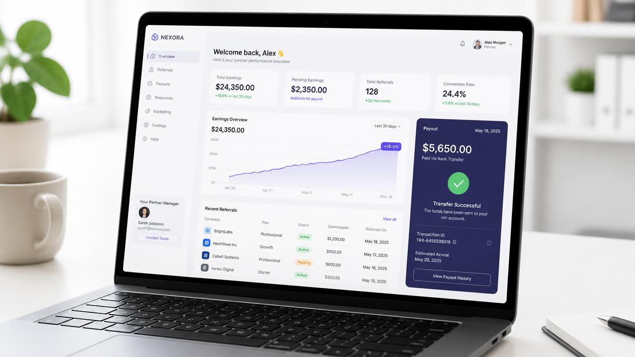 Partner earnings dashboard showing commission payouts