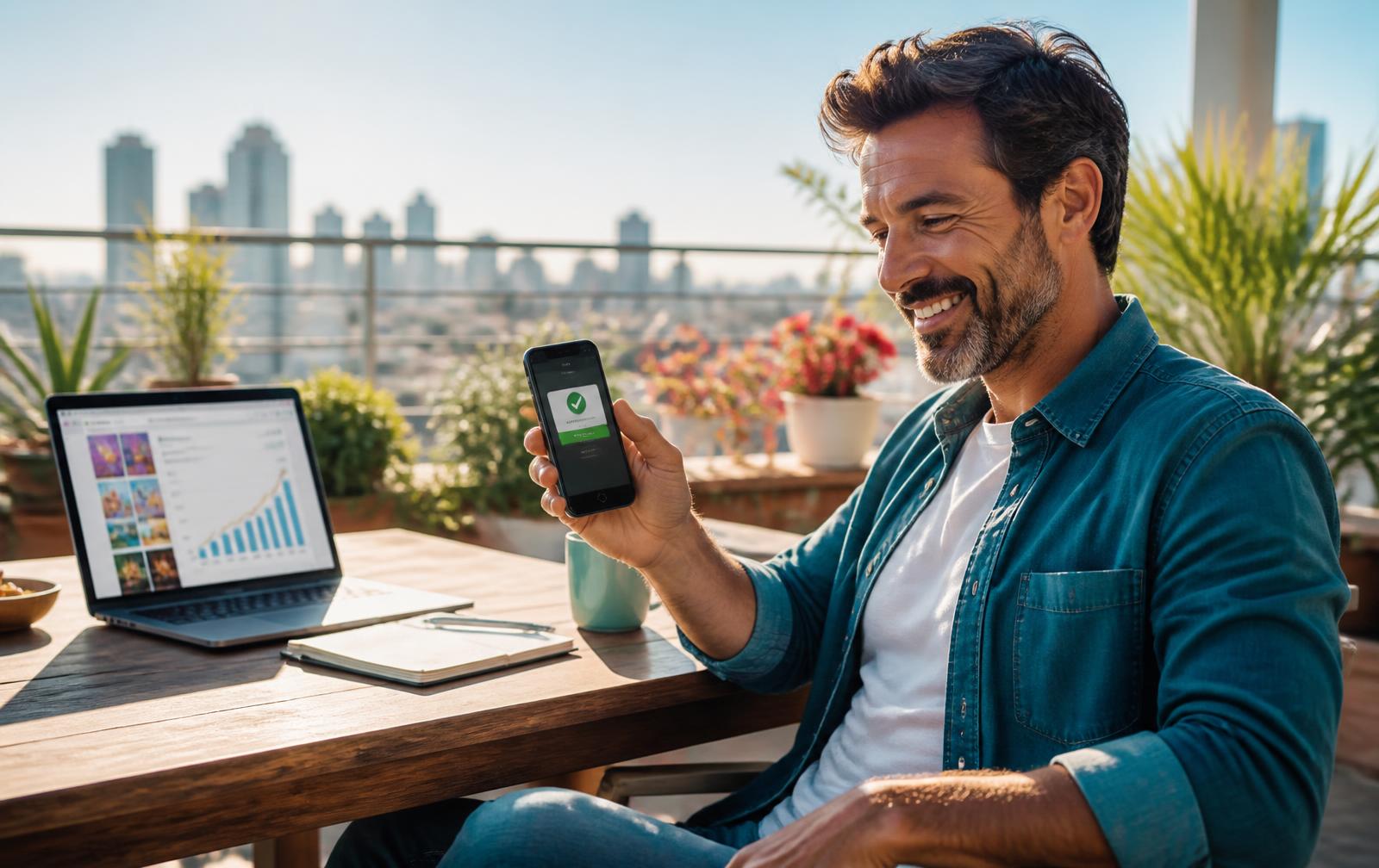 Independent entrepreneur checking a new recurring payment on a phone