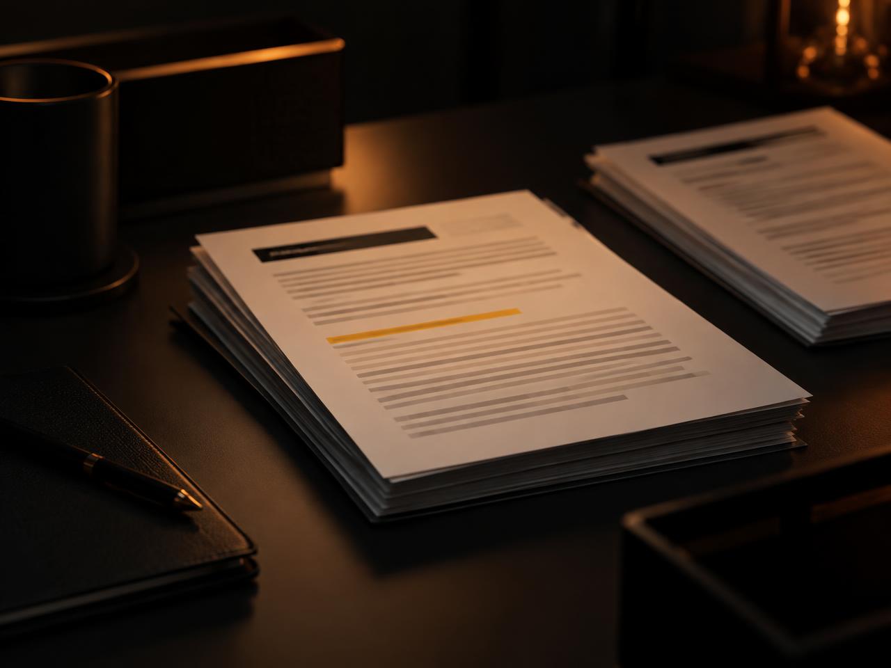 Printed sales letters and email scripts stacked on a desk