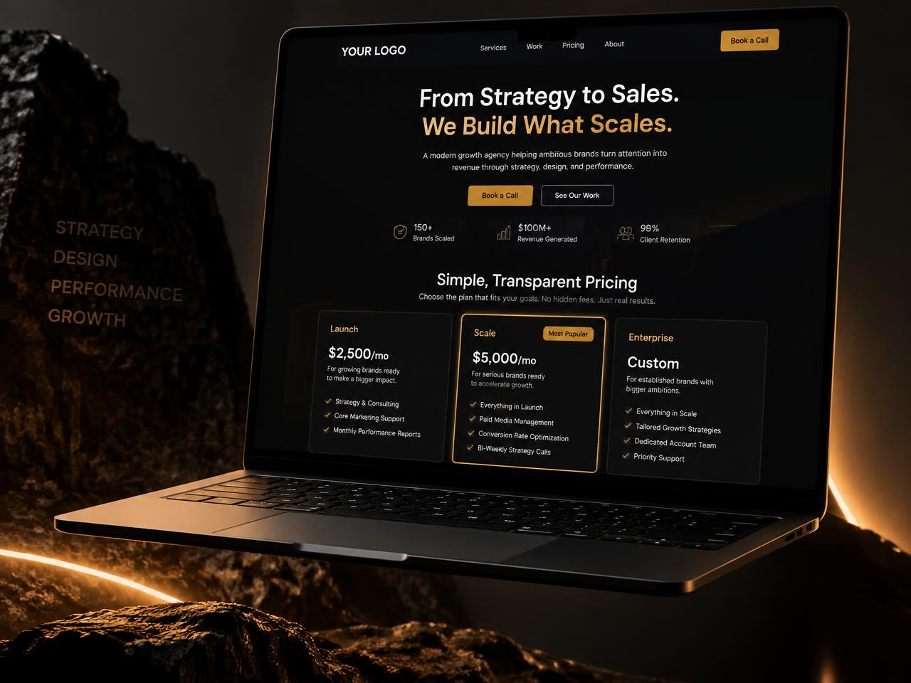 A rebranded agency sales page with the agency's own logo, packages and prices