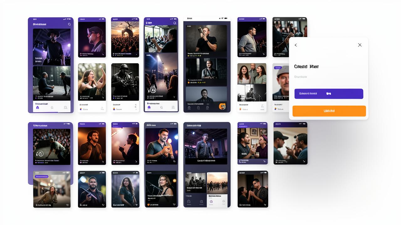 Content library grid of uploaded and generated clips